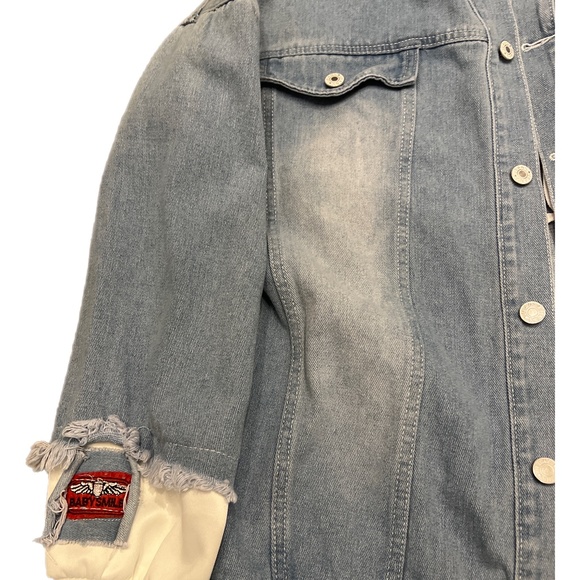 Anime Monkey D Luffy Jean Jacket Hoodie Button Distressed  Junior Sz XL NWOT - Picture 4 of 4